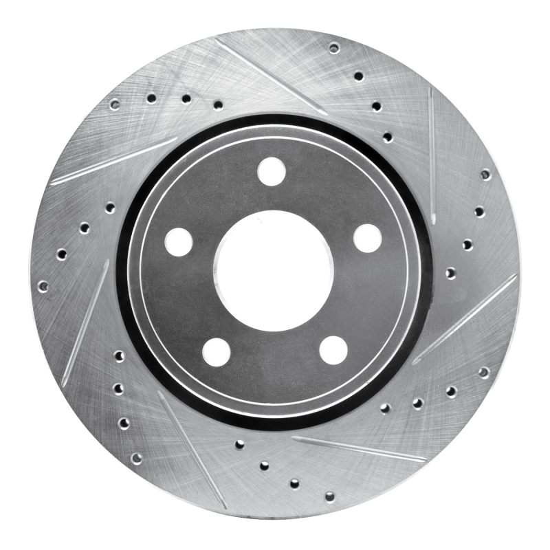 Jeep Grand Cherokee Brake Rotor (1) - Front Right - R1 Concepts - Drilled & Slotted - Silver - `05-`10